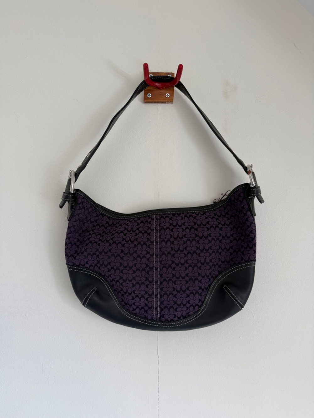 Coach Purple Signature Jacquard Shoulder Bag with Black Trim